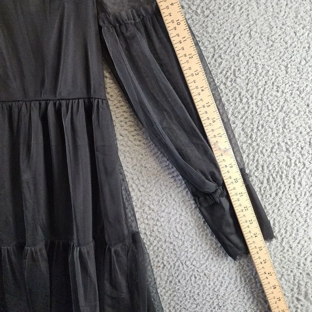 VINCE CAMUTO Mesh Ruffled Dress Women's S Black V-Neck Long Sleeves Pullover - Picture 9 of 13